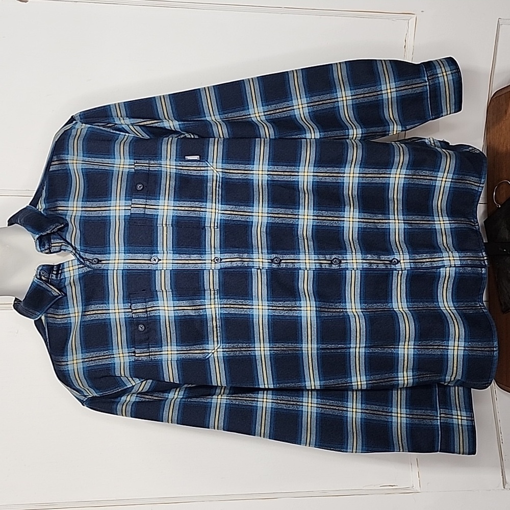 Merrell Plaid Flannel Button Front Shirt Blue Yellow | XL
